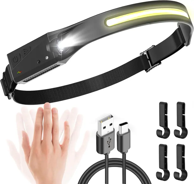 LED Headlamp Ultra-Bright 230° Beam Motion Sensor Rechargeable 12 Months Warranty Hands-Free Lighting for Adults Outdoor Night Running & Car Repairing 0