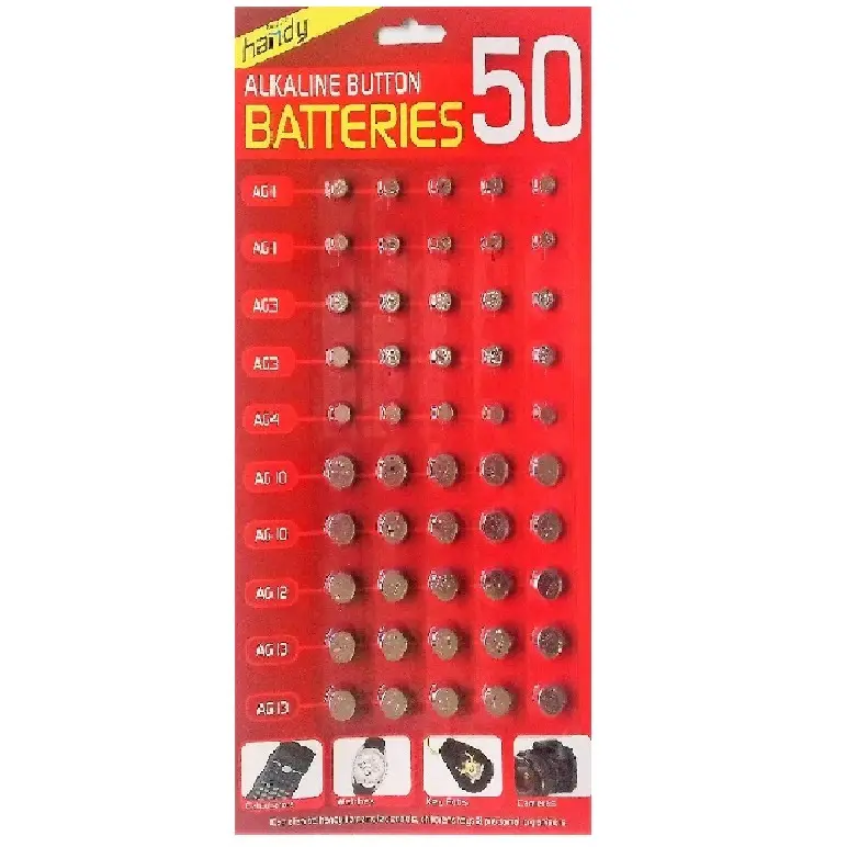 Assorted Batteries AG1/AG3/AG4/AG10/AG12/AG13 For Calulators,Watches & Much More(Pack of 50)