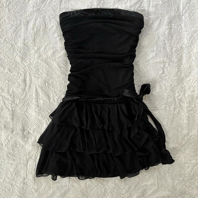 Product Introduction of Women tube top dress high fashion streetwear casual new cute bow chic aesthetic solid color 2025 emo girls summer new slim dress 0