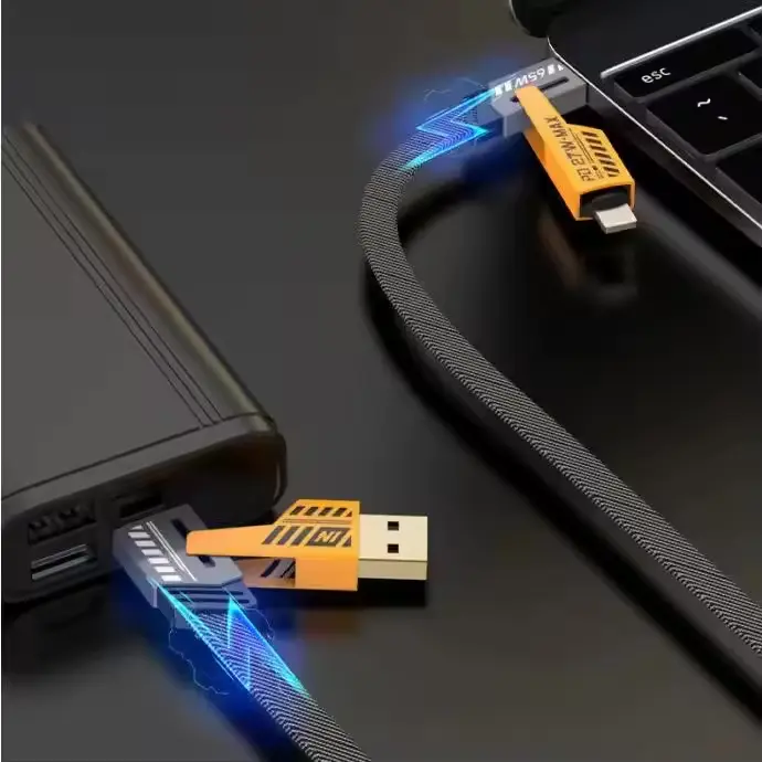 Universal 4-in-1 Cable Fast Charging & Data Transfer iOS Android USB-C Lightning USB-A USB 2.0 Alloy Smartphone Charger Cellphone Durable Electronic Sync 6