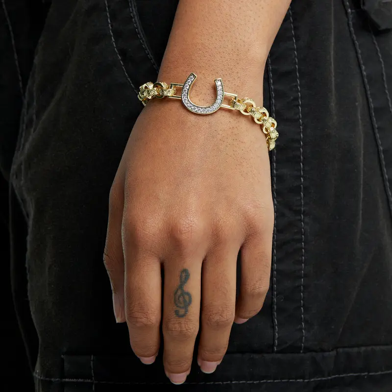 Luxury Diamond Horseshoe Belcher Bracelet 8mm in Gold Premium Quality Elegant Design Perfect Statement Jewelry for Everyday Wear or Special Occasions High-Quality 8mm Gold Bracelet with Unique Horseshoe Charm Timeless Style Durable and Tarnish-Resistant 1