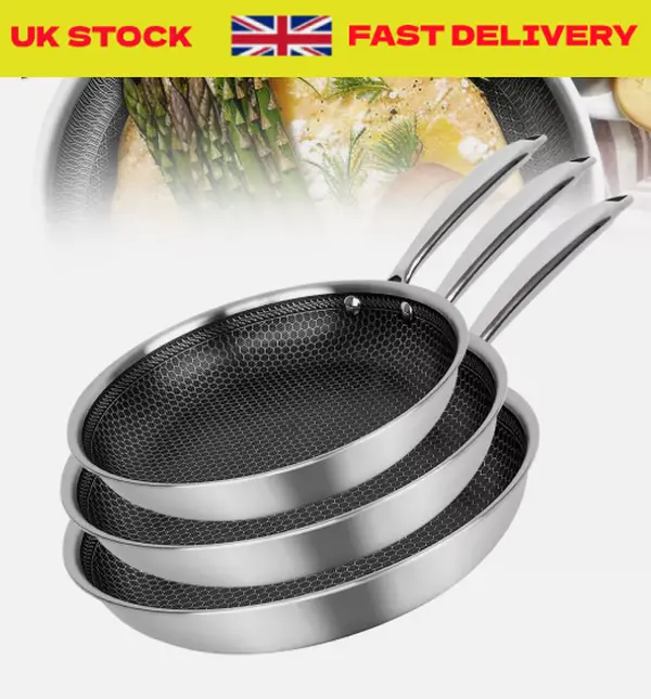 Stainless Steel Induction Geo Hex Frying Pan Non Stick Fry Cooking Cookware