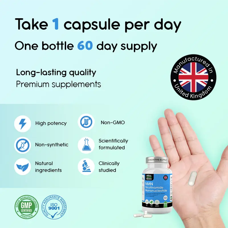 60 x 500mg Pure NMN Capsules | 2 Months Supply with Delayed Release Technology Capsules | NAD+ Precursor - Longevity & DNA Repair Edible NMN Supplement Fitness Healthcare by WELLEDGENESS Multivitamin Wellness Viral Supplements 3