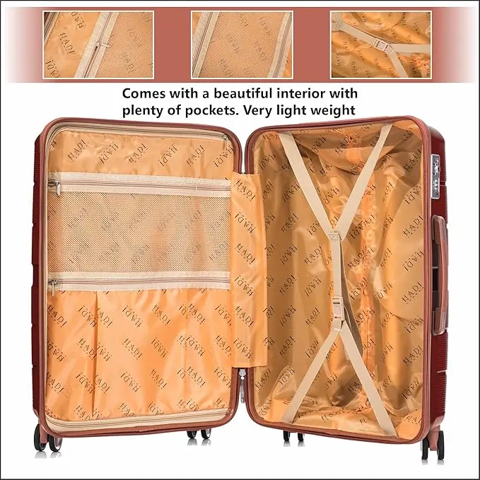 Charkhah London Red Hard Shell Luggage Set with TSA Lock & Spinner Wheels - 3-Piece for Men and Women 3