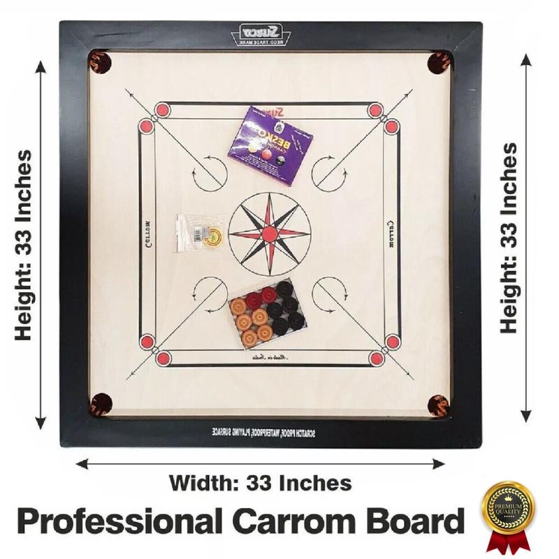 Large Carrom 33 X 33" Board Coins/Striker & Powder Set Great Quality Family Game 1