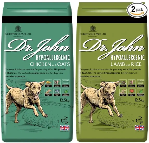Dr John Wheat-Free Hypoallergenic Dry Dog Food DUO PACK - 1 x Chicken with Rice Dog Food 12.5kg  and 1x Lamb 12.5 Kg- Complete Nutrition for Adult and Senior Dogs with Sensitive Digestion