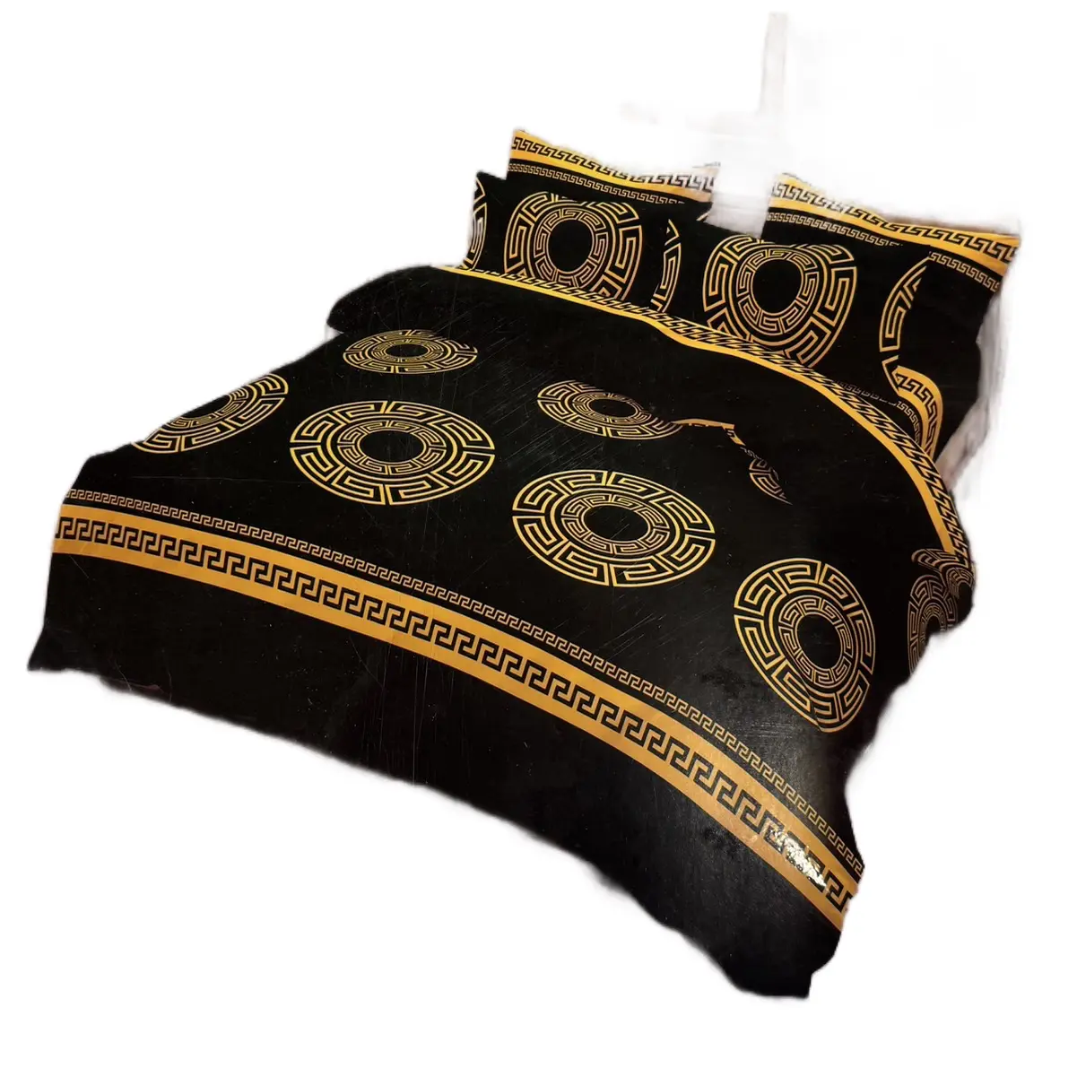 Greek Style Kingsize Bed Set with Egyptian Cotton Touch - Complete with Fitted Sheet, Duvet Set, and 2 Pillow Cases