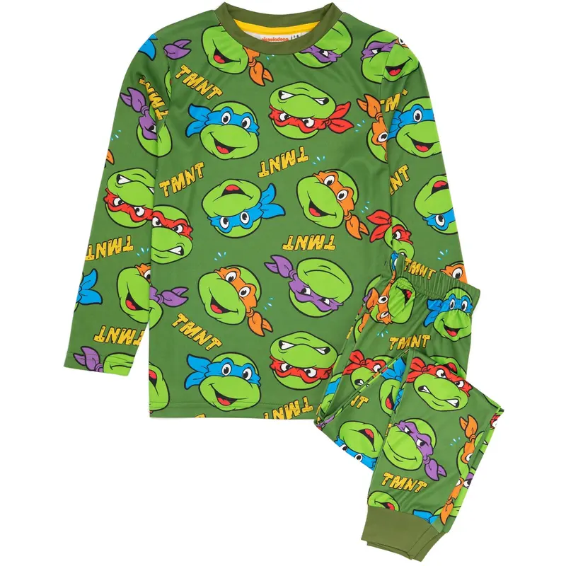 Vanilla Underground x Teenage Mutant Ninja Turtles Boys Green Character Short Sleeve Long Leg Pyjama Set 0