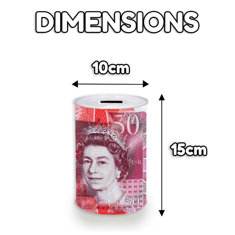 Money Box Tin £5 £10 £20 £50 Pound Note Kid Saving Cash Piggy Bank Box Decor Gift Light Security Ornaments 5