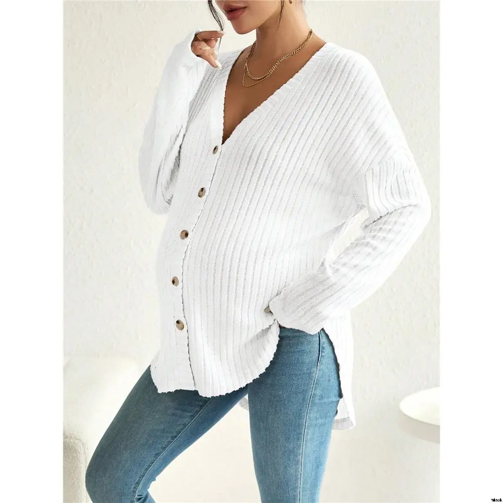 Shirt T long sleeve ribbed button single row maternity tiktok