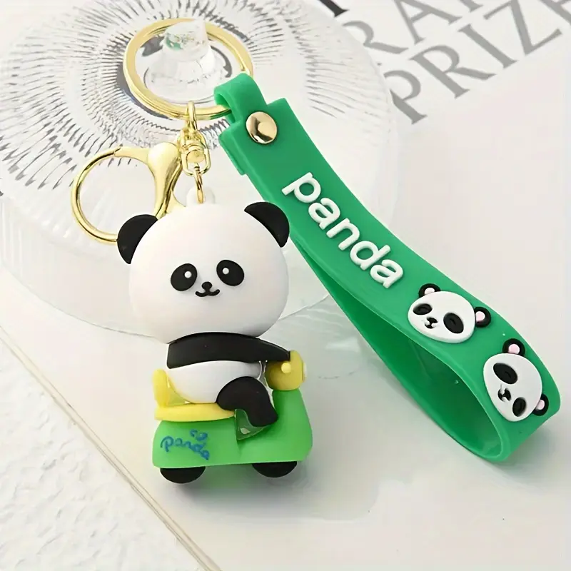 1pc Cartoon Panda Silicone Keychain, Cute Animal Theme Charm for Keys, Backpack, Car - Novelty Women's Accessory, Christmas Gift, Round Ring Clasp 3