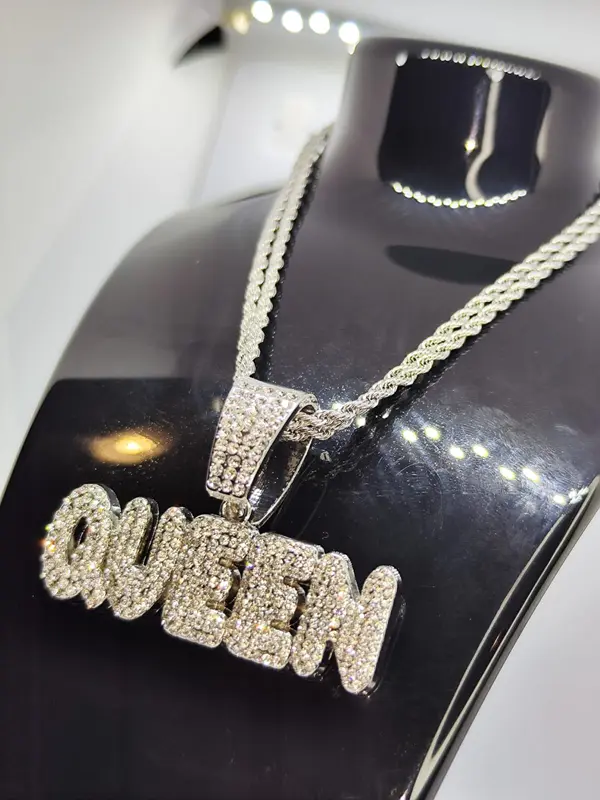 Brand New Iced Out QUEEN Pendant and Chain 6