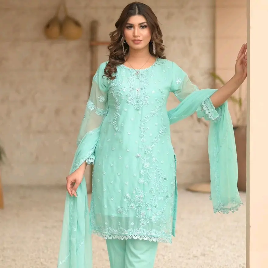 3pc Chiffon fully embroidered Formal Dress with Plazo..........