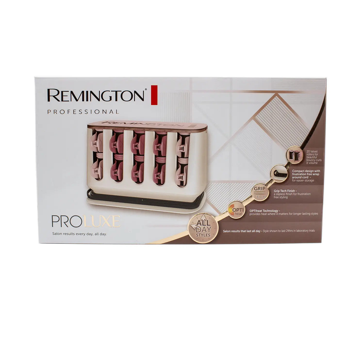 [50% Off] Remington Proluxe Heated Hair Rollers Hair Curler Rose Gold Hair Styler Curler - Salon Curls with Volume - OptiHeat Technology heats rollers clips to set curls in 5 mins 20 velvet flocked rollers – 8 x 25mm & 12 x 32mm Case Storage Comfort