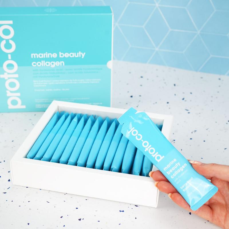 Proto-col Marine Beauty Collagen | 10,000mg Supplement with Hyaluronic Acid, Zinc, Biotin Vitamin C, B6 & E Supplement for Anti-Aging | Halal Collagen 4