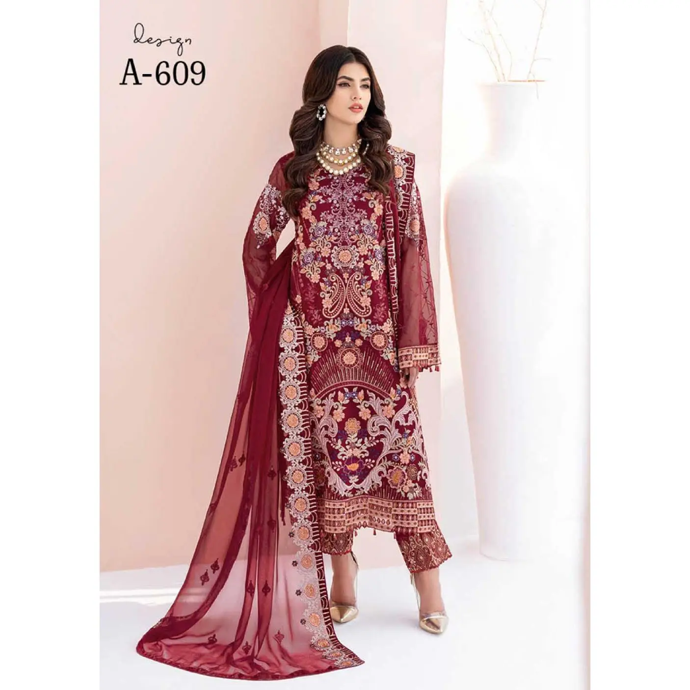 RCD-609-R - Readymade -  Ramsha Chevron Chiffon Collection Vol 06 2023