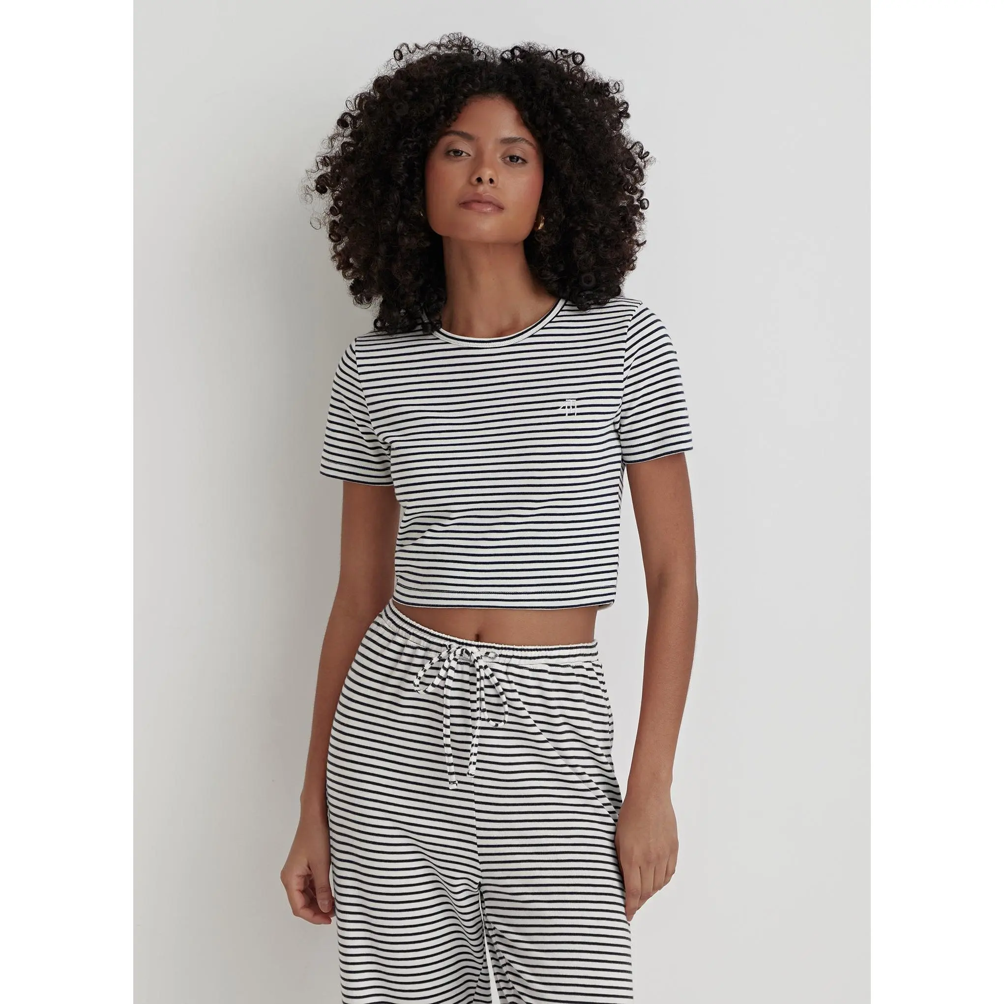 Navy And White Striped Pyjama Baby Tee- Mabel