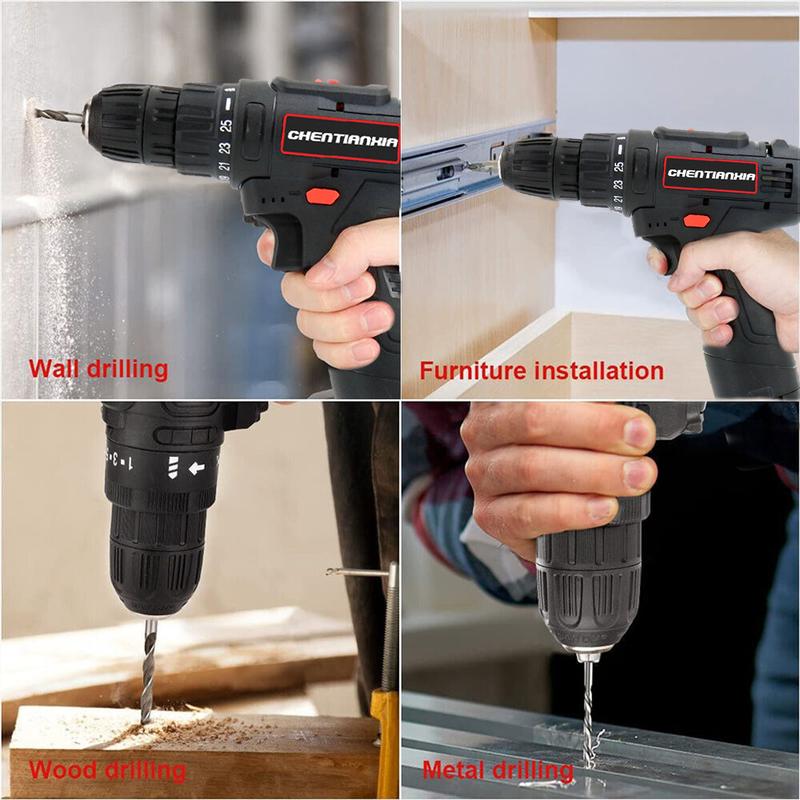 2 Battery 21V Cordless Drill Combo Accessories 2 Battery Screwdriver Accessories Set UK 7