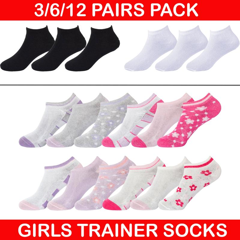 3/6/12 Pairs Girls Trainer Socks Kids Ankle Shoe No Slip Liner Sports Gymnastics 0