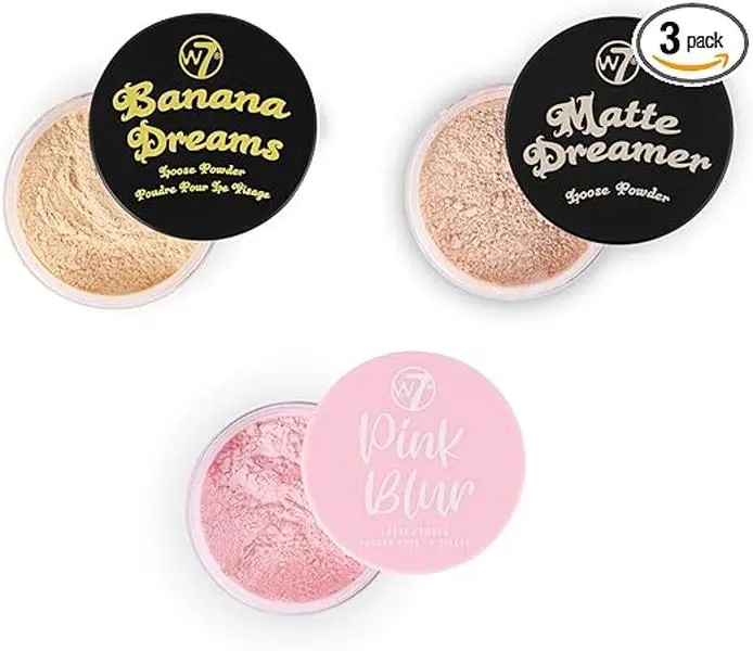 W7 Loose Face Powder Trio - Banana, Nude & Pink Toned Powders - Cosmetic