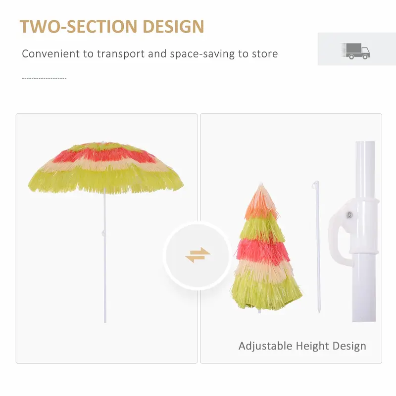 Outsunny 1.6m Patio Garden Hawaii Beach Sun Umbrella Sunshade Hawaiian Folding Tilting Crank Parasol (Multicolor) 4