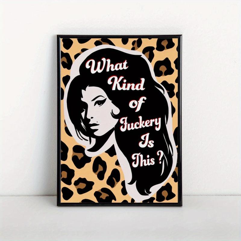 1pc Canvas Poster, Amy Music Portrait Print, Leopard Print Art Wall Art For Living Room, Wall Decor For Bedroom, Home Decor Room Decor, Frameless 2