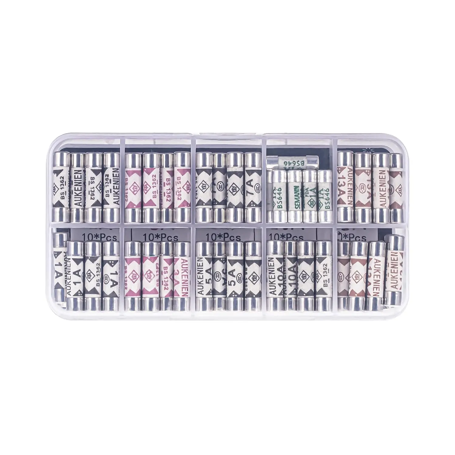 5 Values 100 pcs 1 3 5 10 13 A amp 240 V Volt Household Mains Plug Fuse 6.3x25 mm 0.25x1Inch BS1362 Ceramic Tube Cartridge Fuses Assortment Kit