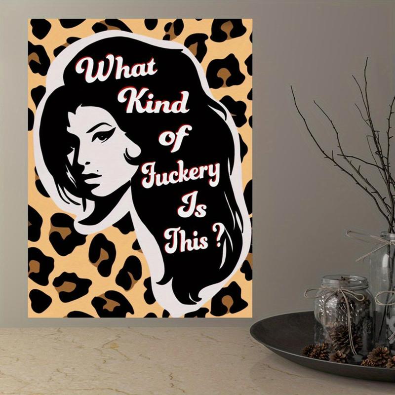 1pc Canvas Poster, Amy Music Portrait Print, Leopard Print Art Wall Art For Living Room, Wall Decor For Bedroom, Home Decor Room Decor, Frameless 6