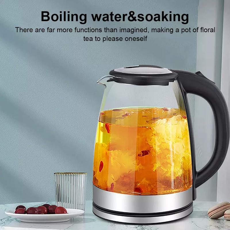 Electric Kettle 2L Fast Boil Quiet Glass Kettle 360 Blue LED Boil-Dry Protection 1