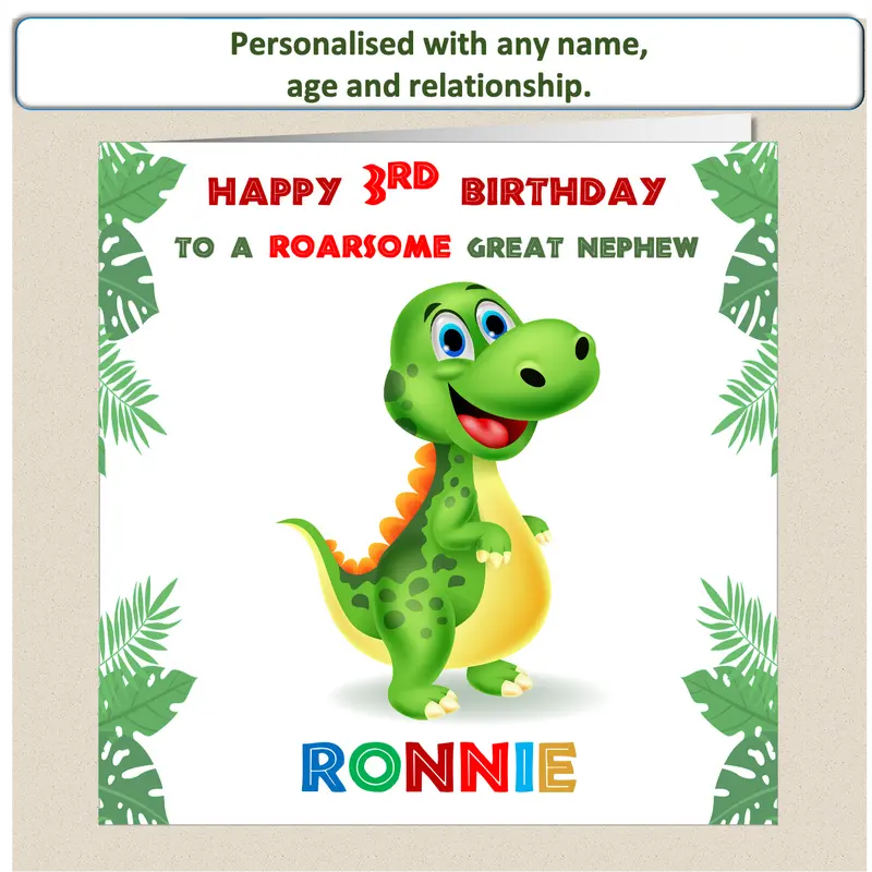 Personalised ROARSOME Dinosaur Birthday Card - DINO1 2