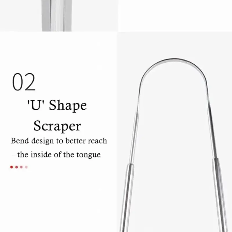 Tongue Scraper Stainless Steel Tongue Cleaner Metal Tongue Care Tool Oral Cavity Scrapers Tongue Scraping Fresh Breath Care Scraper for Dental Hygiene and Reducing Bad Breath ('U' Shape) Durable 4