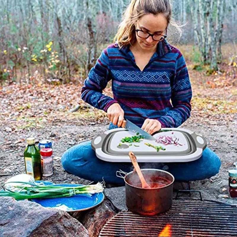 3in1 Collapsible basin         cutting board, drain basin, Space Saver,Ideal for Caravan Camper, Kitchen Basket Plastic Fruit Silicone Utensils Bpa Meat 1