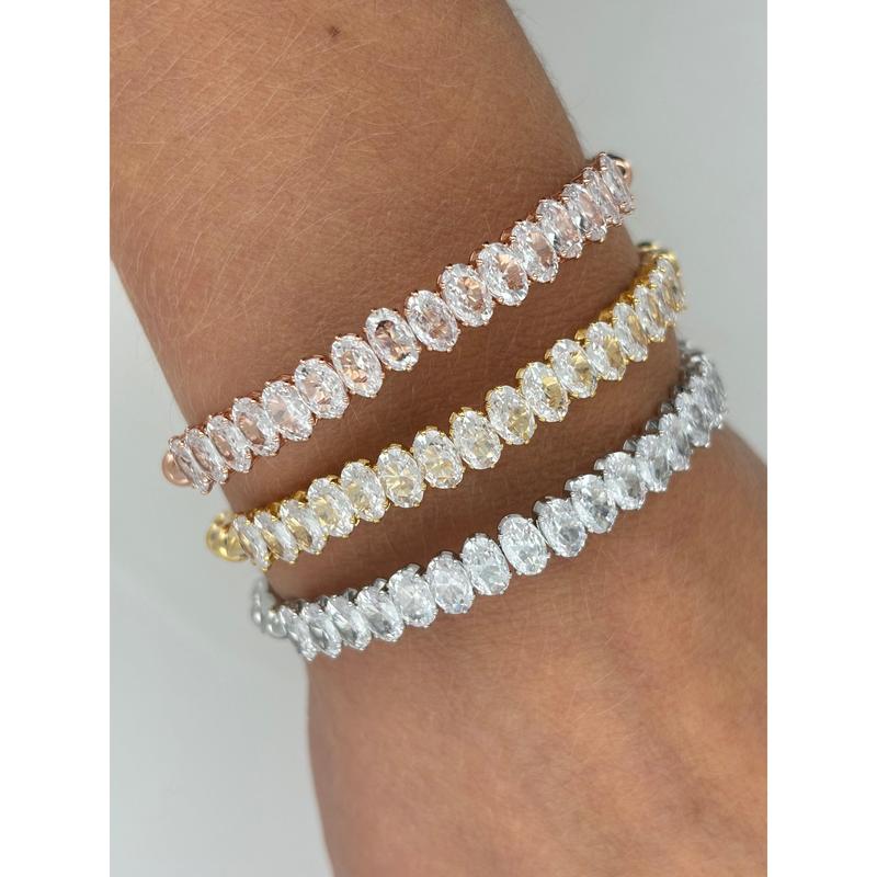 Oval Crystal row flexible bracelet in silver, rose gold or gold P28 6