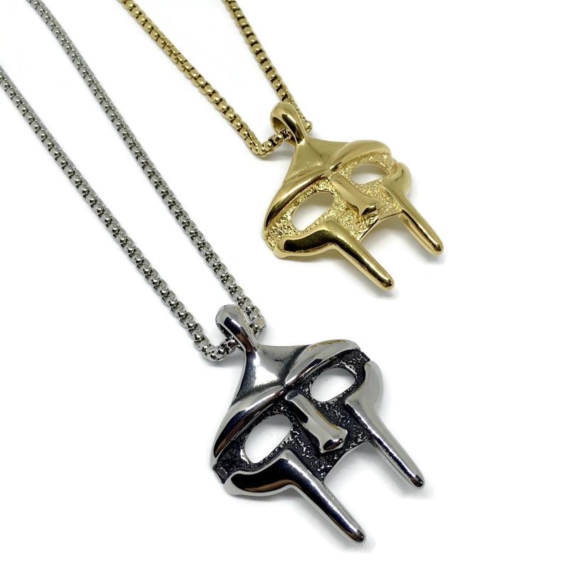 Product Introduction of MF DOOM Mask Necklace l Gold Silver Stainless Steel Hip Hop Rap Rapper Gladiator Roman 300 Music Wu Tang Clan Street Art Mask 2pac Tupac Biggie Smalls Notorious BIG Odd Future Pendant Chain Doomsday 10
