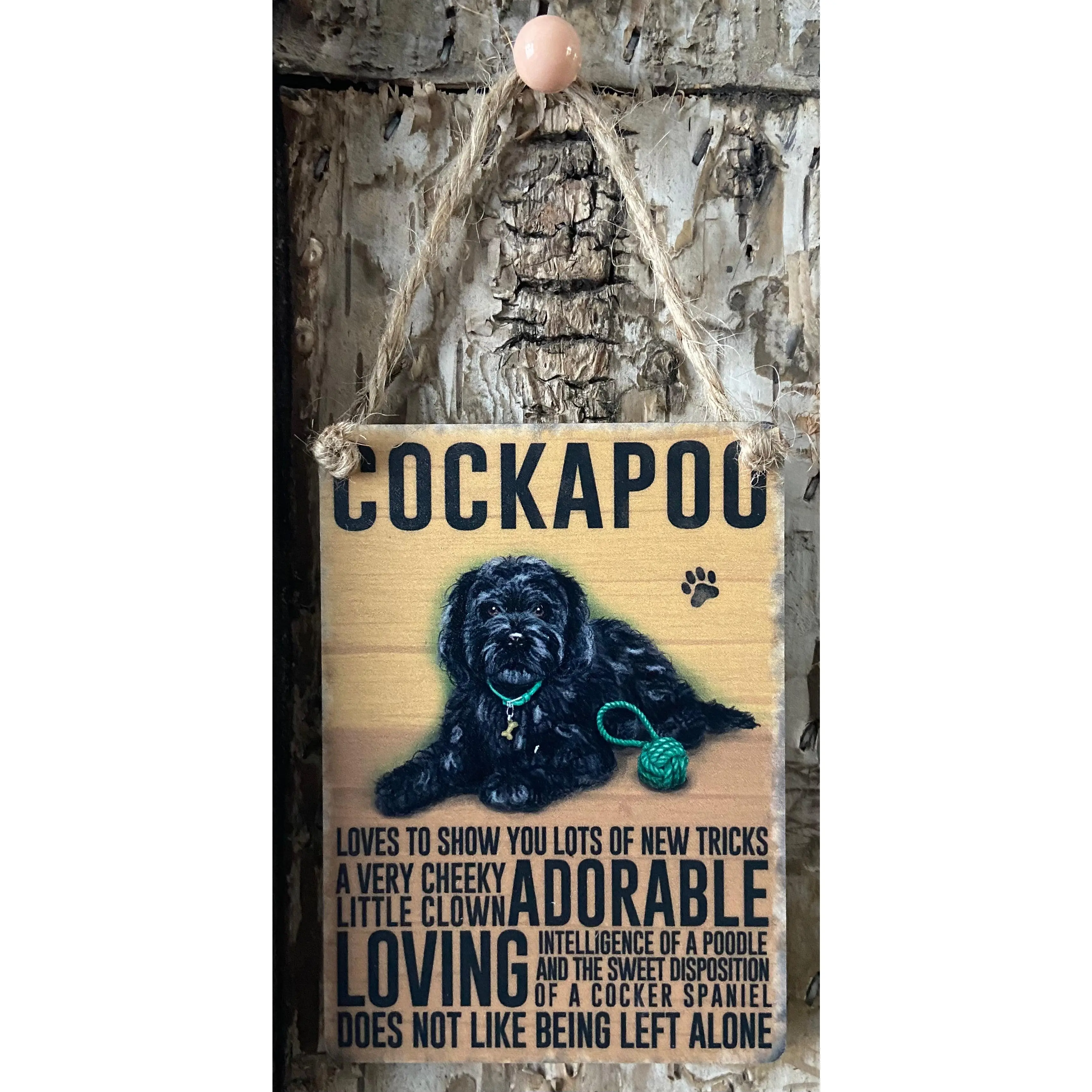 Cockapoo Sign - Mini Metal Dangler Sign - Black Cockapoo