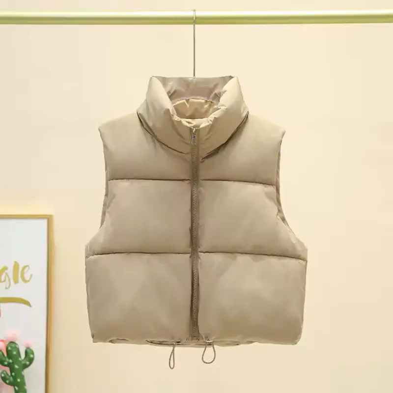 Women's Short Down Sleeveless Vest with Zipper Jacket - Quilted Cropped Coat for Casual Fashion - Tops, Womenswear Comfort Basic Minimalist 4