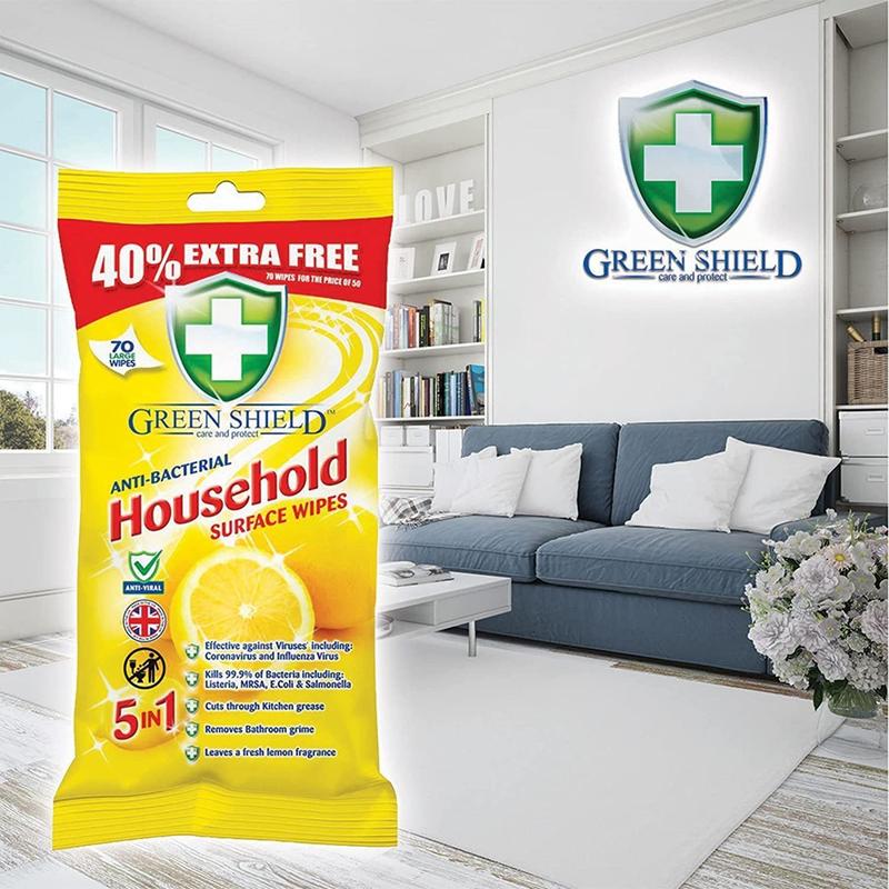 12 x Greenshield Antibac Household Surface Wipes - 70 Wipes Per Pack! 2