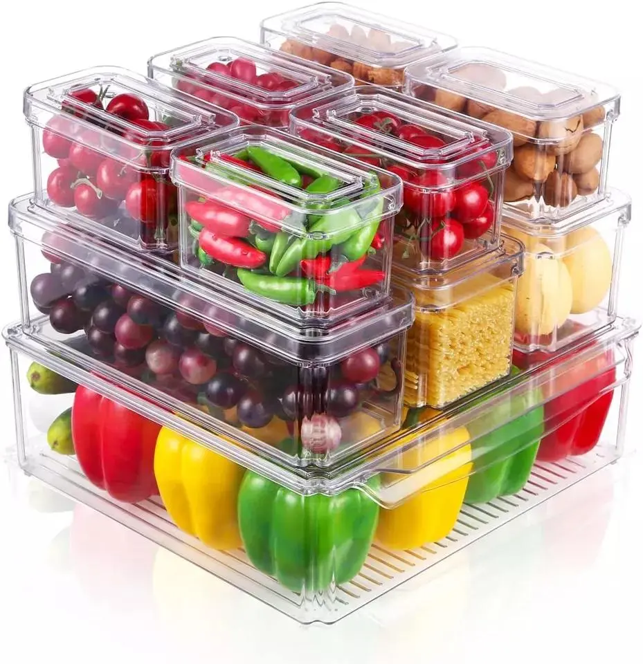 4-10x Fridge Box Holder with Lid Kitchen Organiser Cupboard Food Storage Container - Utensils