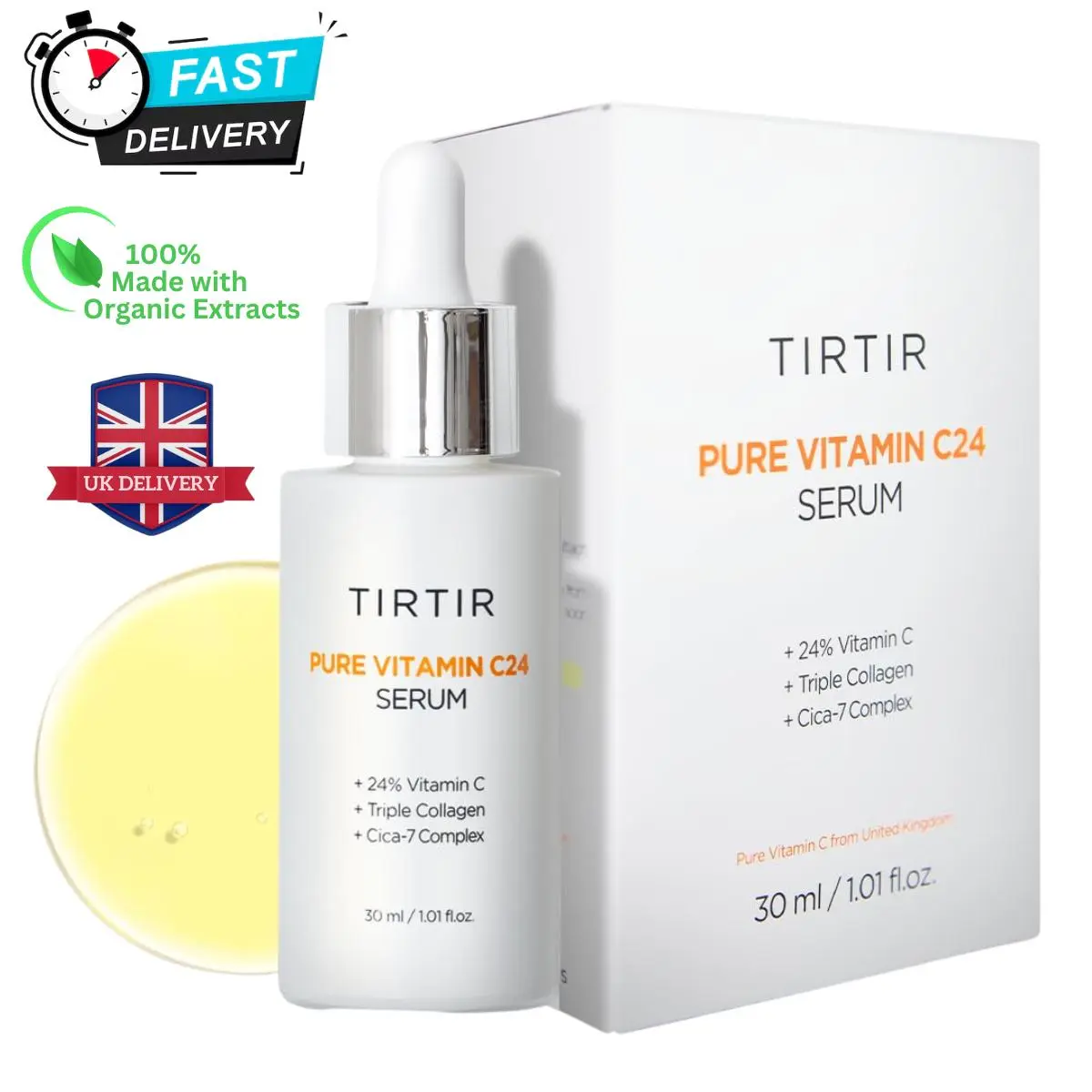 TIRTIR Pure Vitamin C 24% Face Serum for Sensitive Skin - Dark Spot Remover, Anti-Aging Collagen, Even Skin Tone - 30ml - Skincare, Comfort Korean Hydrating Lightweight Radiant Repair Spf Sunscreen cream