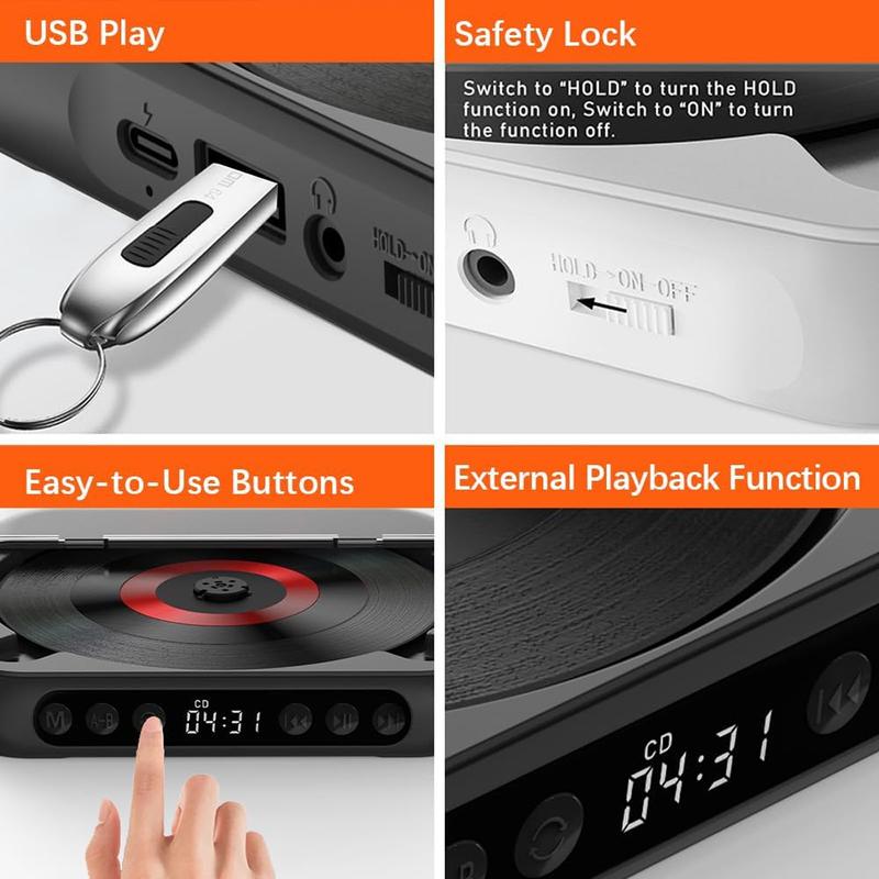 CD Player W/ 1200mAh Rechargeable Battery Personal Bluetooth CD Player UK portable  cd Audio Compact 6