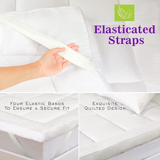 Mattress Topper (4 Inch/10cm) Thick, Quilted Extra Deep Mattress Topper, Super Fluffy & Breathable Microfiber Mattress Topper with Elasticized Straps 3