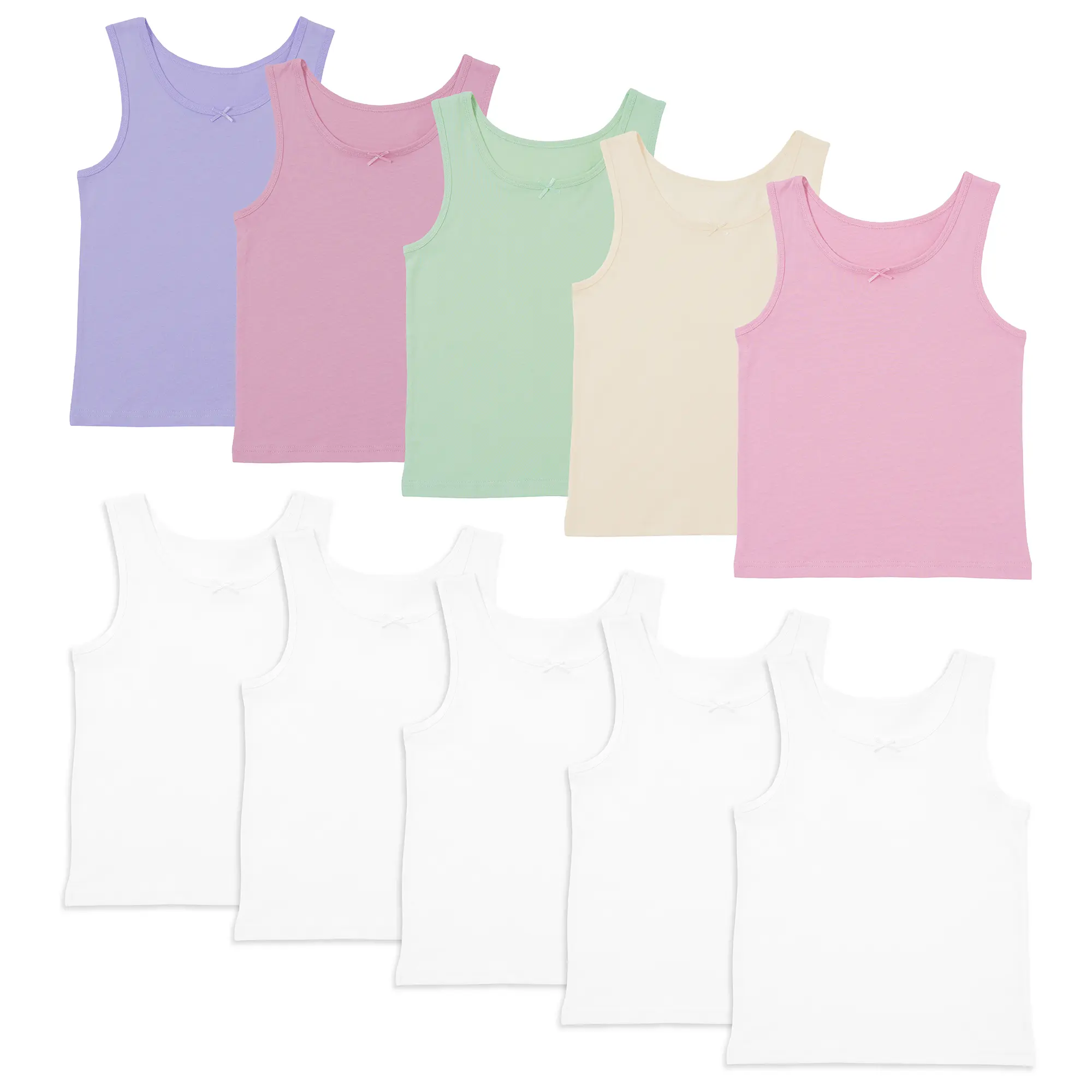 Girls 5 Pack Vests Underwear Sleeveless Kids 100% Cotton White Pastel Size 2-12 Years