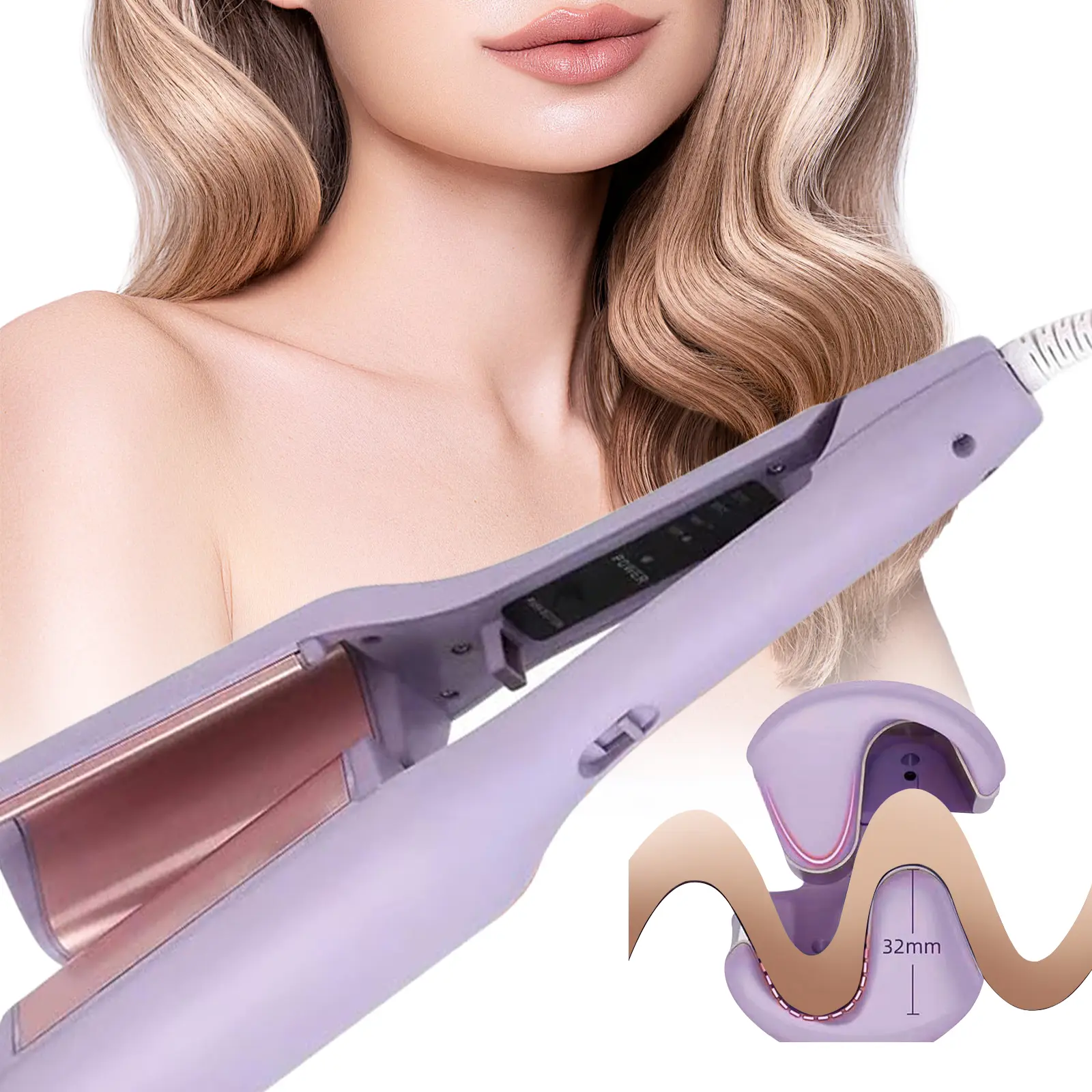 【Buy 2 get free shipping】French Wave Curling Iron, Egg-Roll Hairstyle Water Ripple V-Shaped, 4 Gears Temperature Fast Heating Ceramic Barrel, 32mm Mermaid Wave Wand for Long or Short Hair