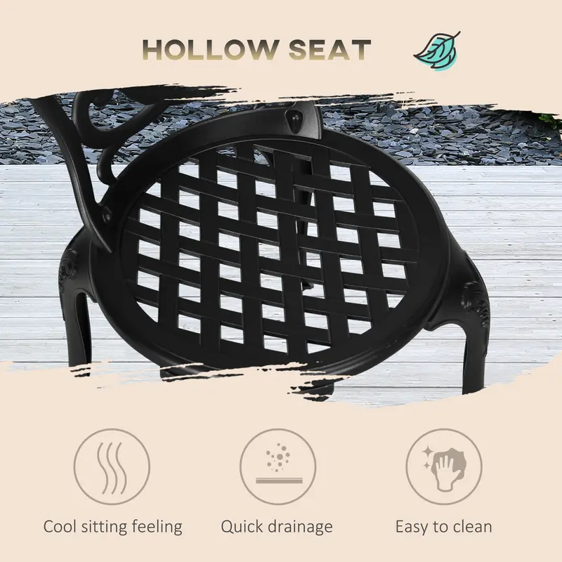 Outsunny 3 Piece Garden Bistro Set, Cast Aluminium Outdoor Furniture Set with Umbrella Hole for Balcony, Porch, Patio 5