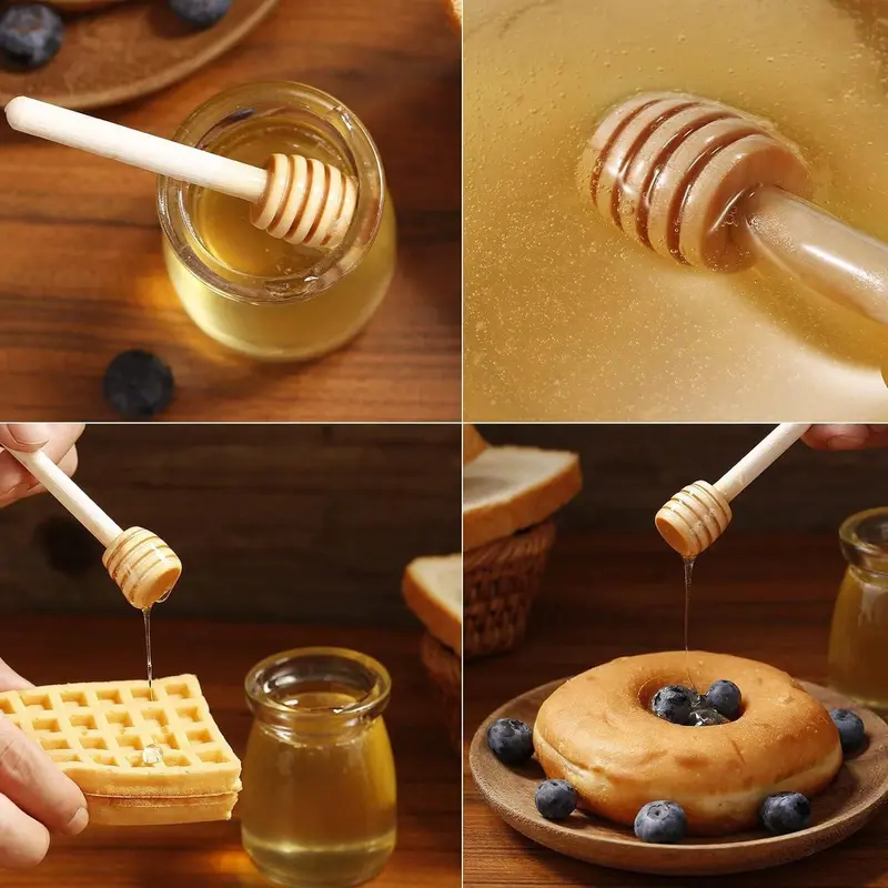 10pcs/20pcs/30pcs/40pcs/50pcs 3.5 Inch Wooden Honey Dipper Sticks, Mini Honey Dippers For Honey Jar, Glue Applicator, Drizzle Honey, Wedding & Party Favors 8