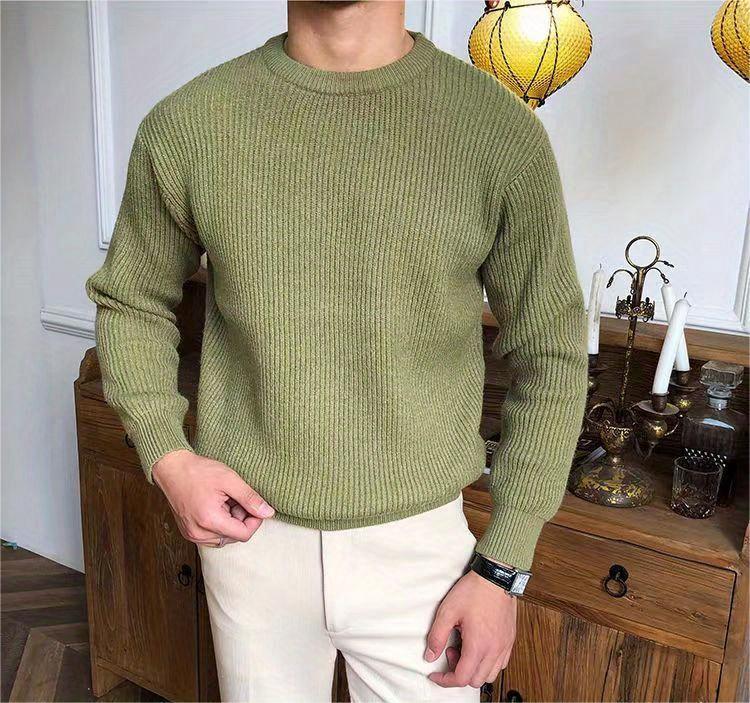 Product Introduction of Warm Texture Knitted Sweater, Men's Casual Solid Color Slightly Stretch Round Neck Pullover Sweater For Fall Winter 4