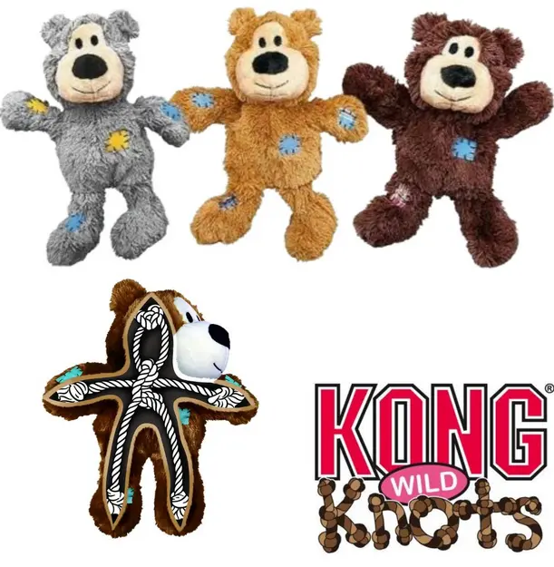 Kong Wild Knots Bears Durable Dog Toys / Cuddly Outside, Durable Strong Inside Knotted Rope Skeleton / Available 3 Colours / 4 Different Sizes 0