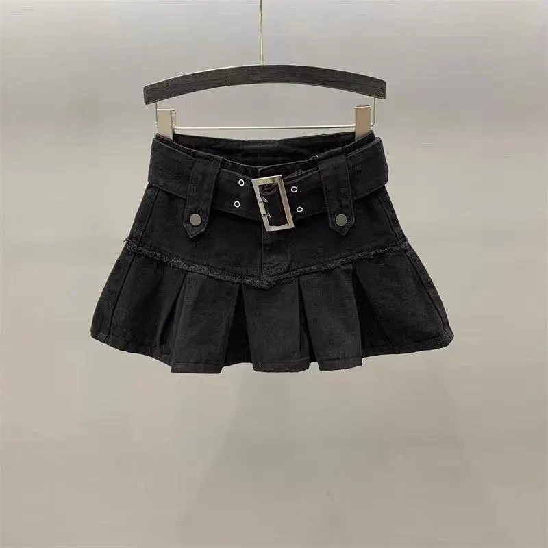 new-Harajuku Vintage Light Blue Sweet Pleated Denim Skirt Women Y2K Street Fashion New Popular Slim A-shaped Half-length Hip Skirt 4