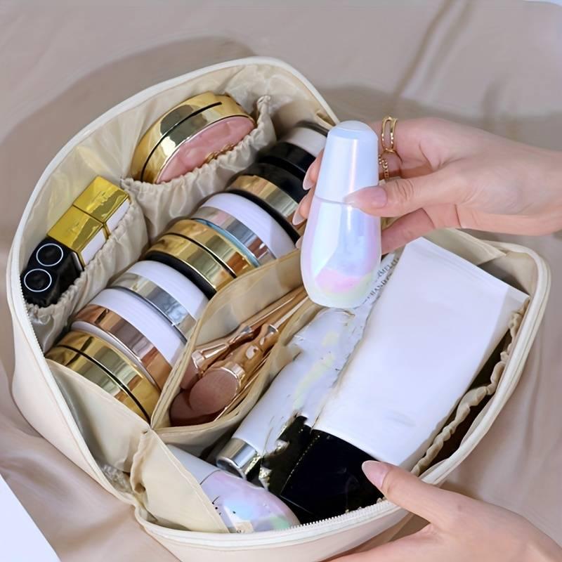 (Next Day Delivery) Women's Travel Makeup Bag – Large Capacity Cosmetic Travel Bag with Divider and Handle – Waterproof PU Leather Toiletry Organizer 6