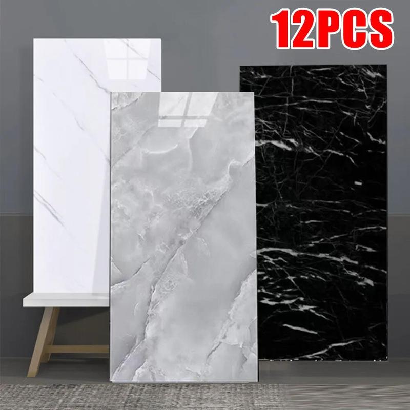 12X PVC Marble Tiles Wall Sticker Self-Adhesive Stick On Kitchen Bathroom Decor panels 0